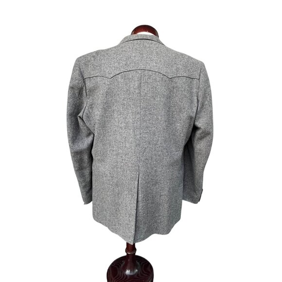 Farah Westernwear Mens Gray Herringbone 100% Wool  Sportcoat Jacket 46L - Read - Picture 4 of 15